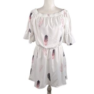 Boho Festival Coachella Off The Shoulder Feather Print Summer Dress Size Large